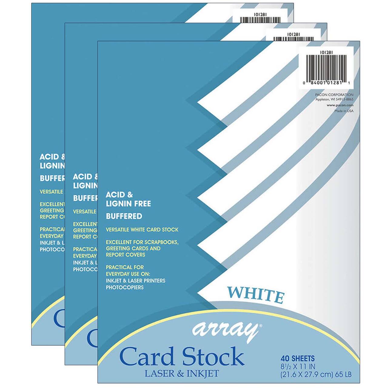 Pacon® 8.5" x 11" White Card Stock Pack, 3 Packs of 40 Sheets